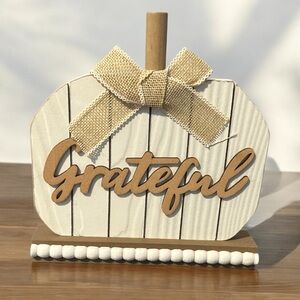 Grateful wooden pumpkin decor NWOT